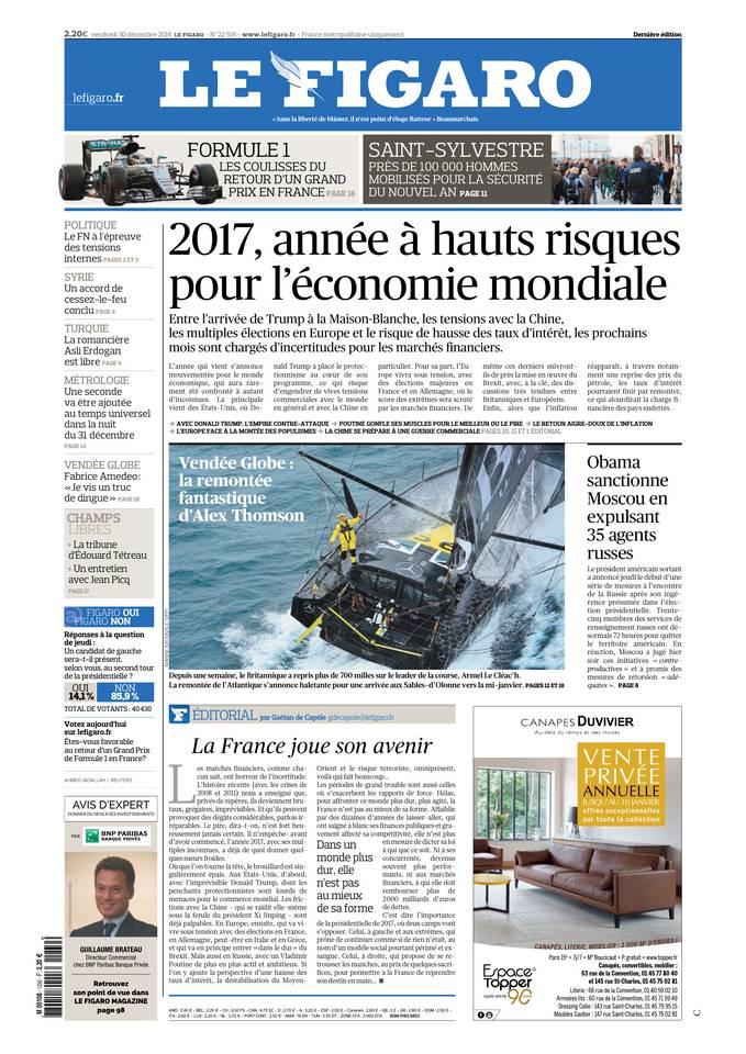 Le Figaro Une du 30 décembre 2016