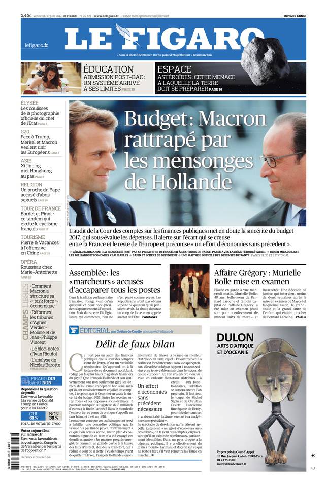 Le Figaro Une du 30 juin 2017