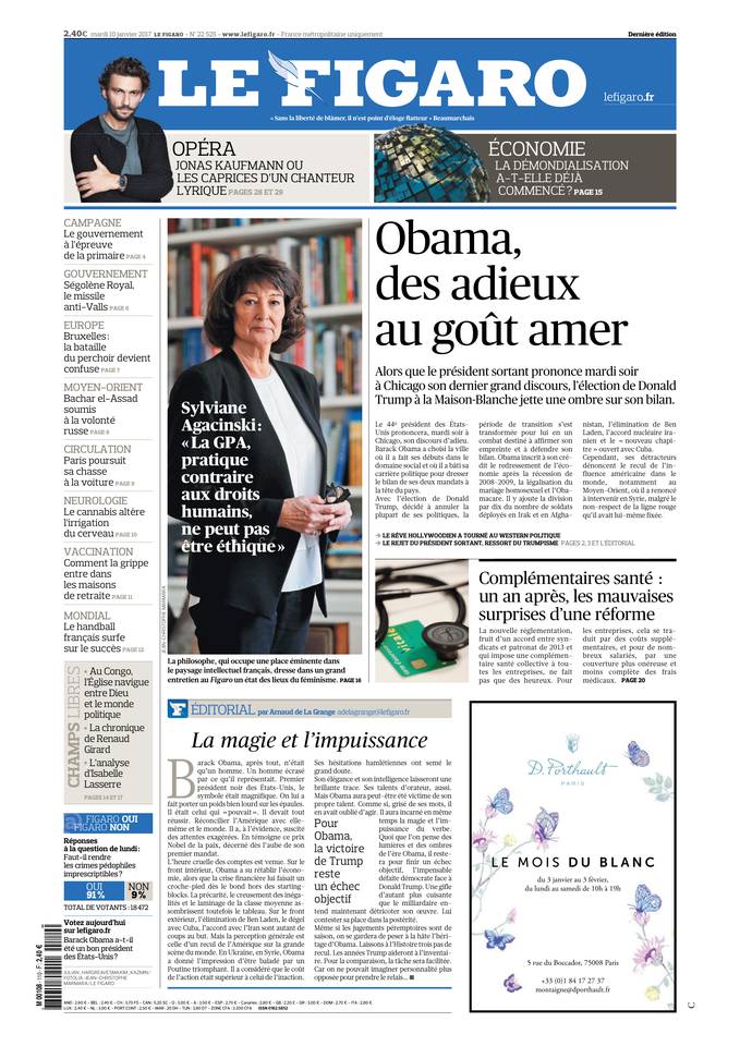 Le Figaro Une du 10 janvier 2017