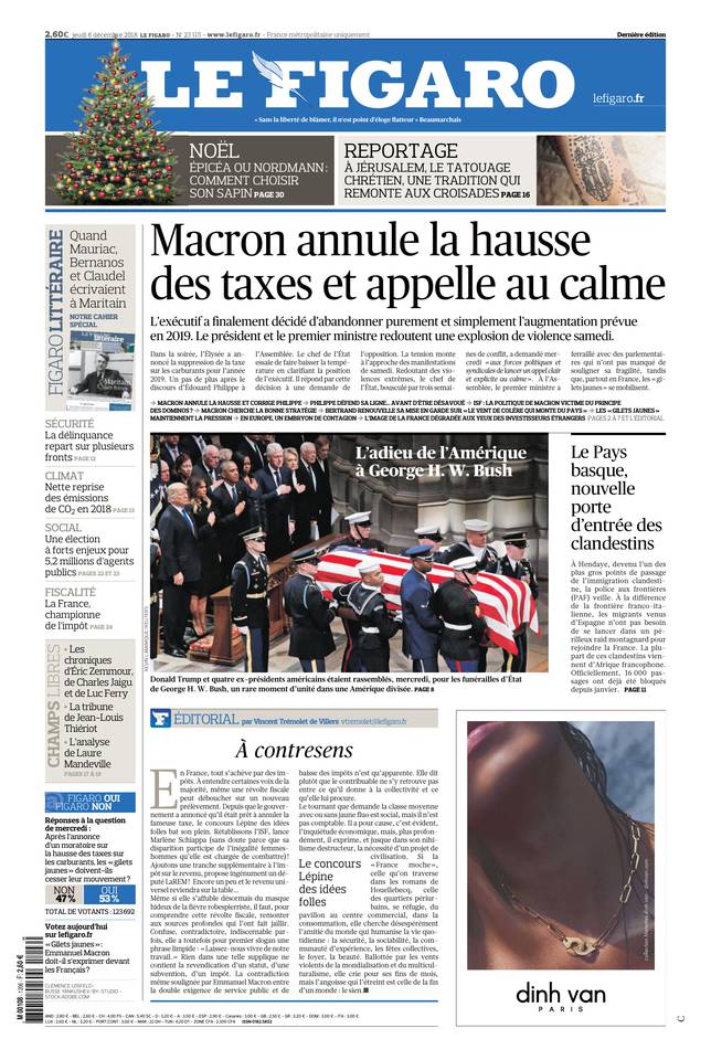 Le Figaro Une du 6 décembre 2018