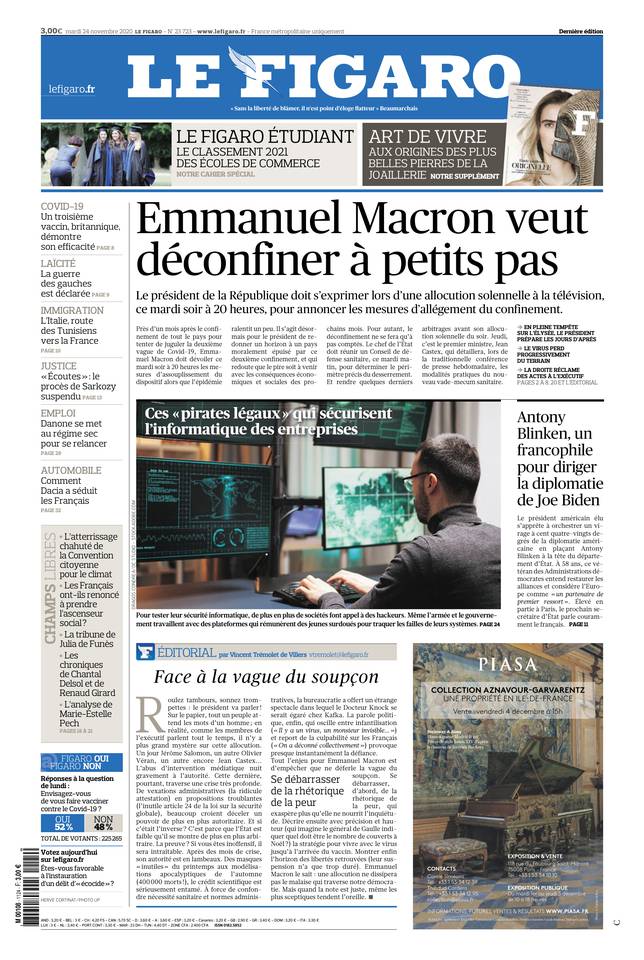 Le Figaro Une du 24 novembre 2020