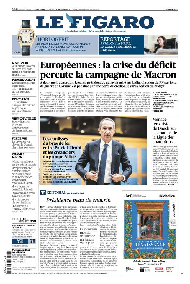Le Figaro Une du 10 avril 2024