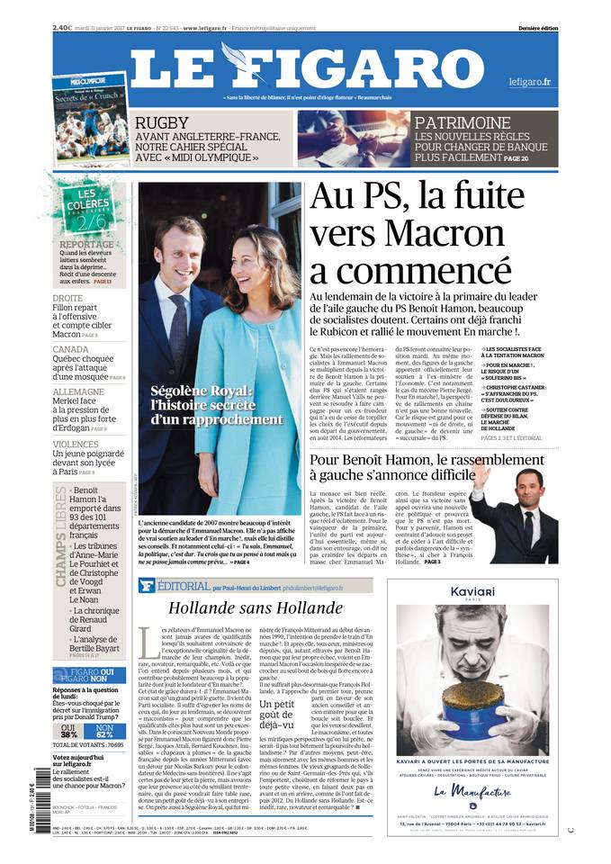 Le Figaro Une du 31 janvier 2017