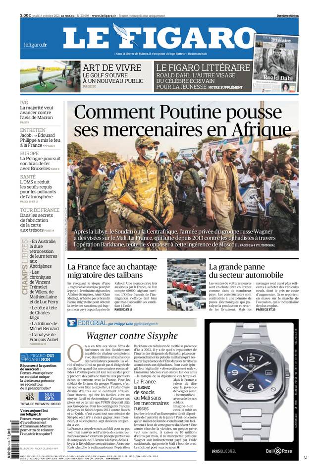 Le Figaro Une du 14 octobre 2021