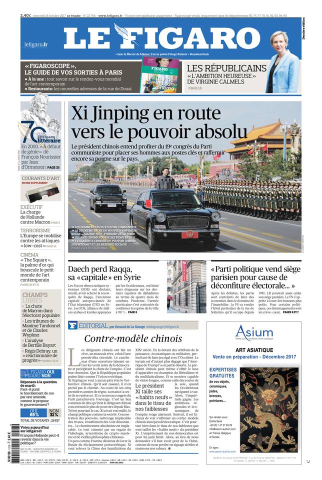 Le Figaro Une du 18 octobre 2017