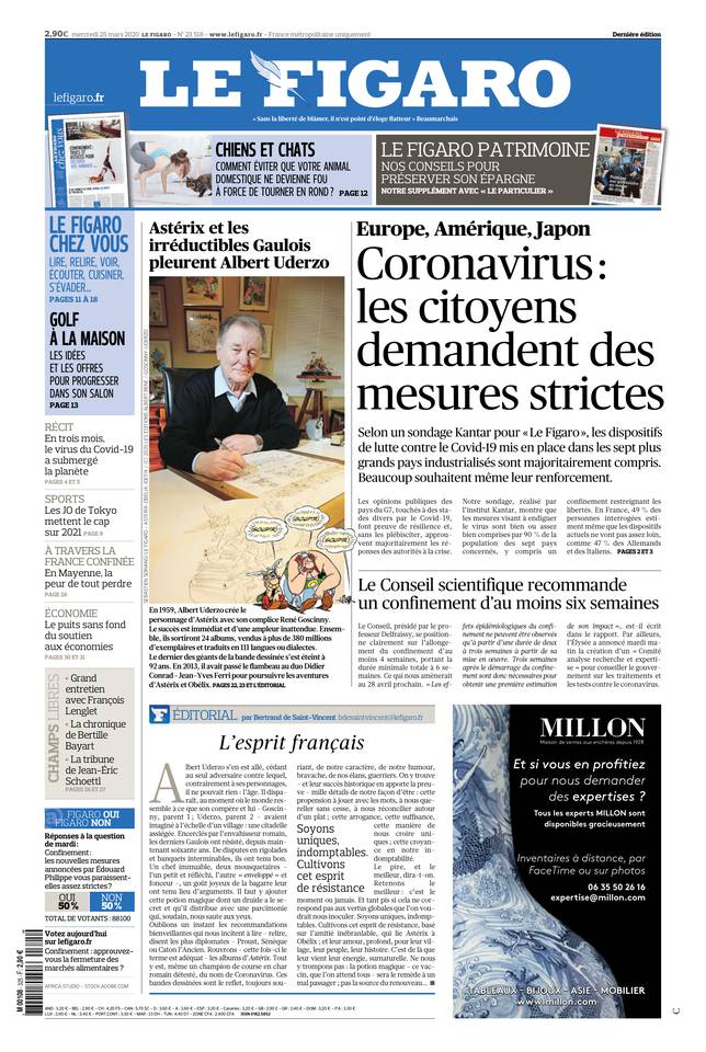 Le Figaro Une du 25 mars 2020