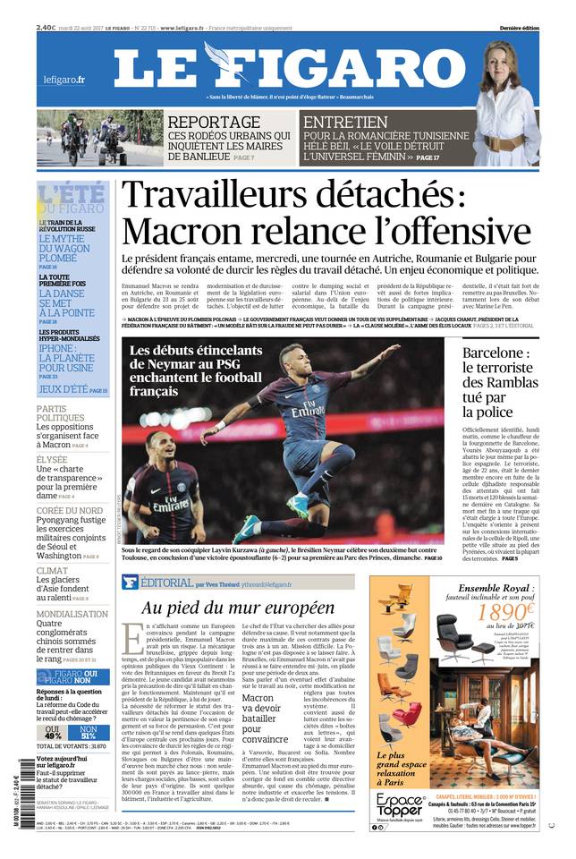 Le Figaro Une du 22 août 2017