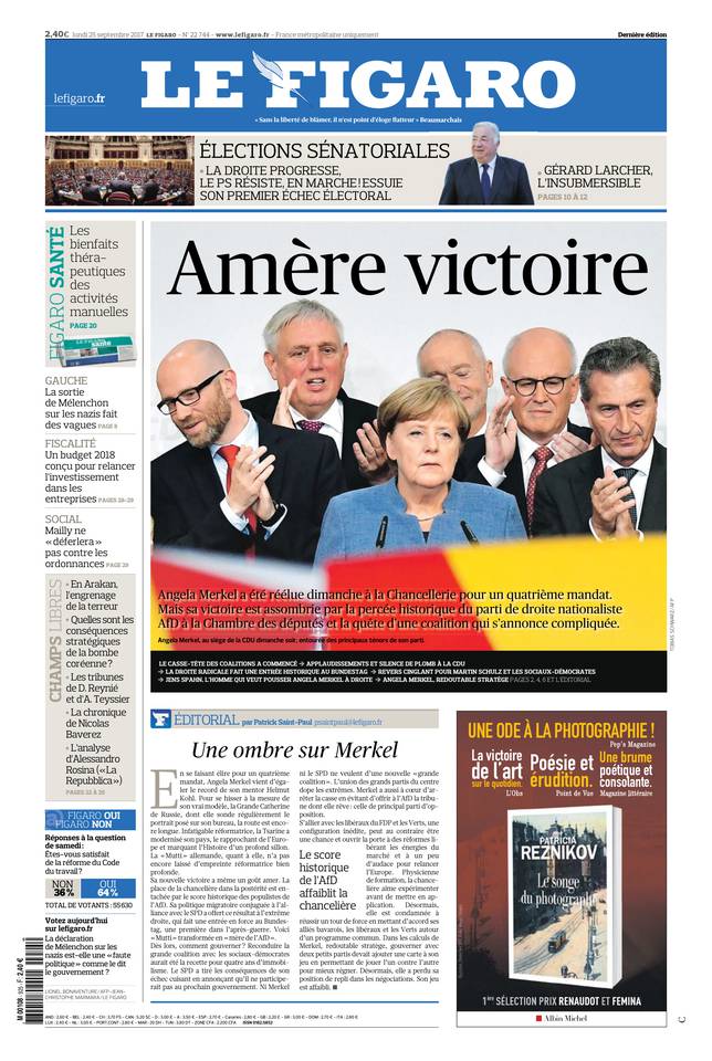 Le Figaro Une du 25 septembre 2017