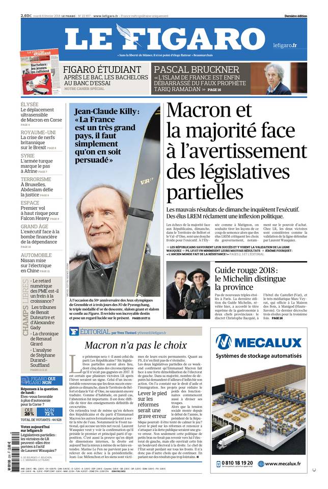 Le Figaro Une du 6 février 2018