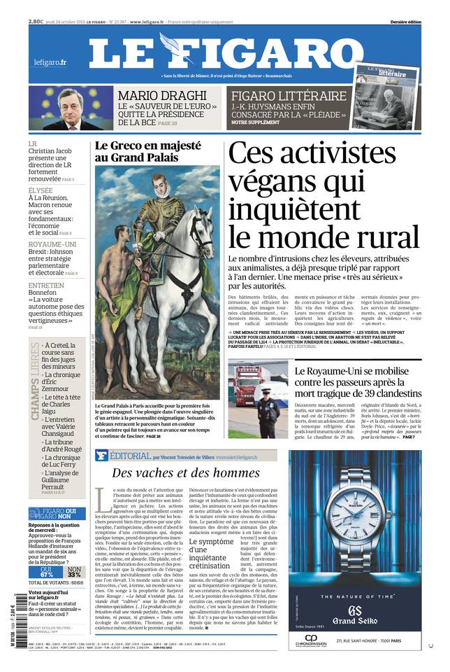 Le Figaro Une du 24 octobre 2019