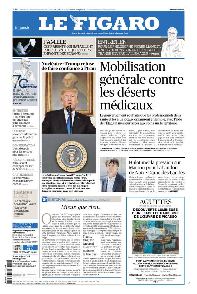 Le Figaro Une du 14 octobre 2017
