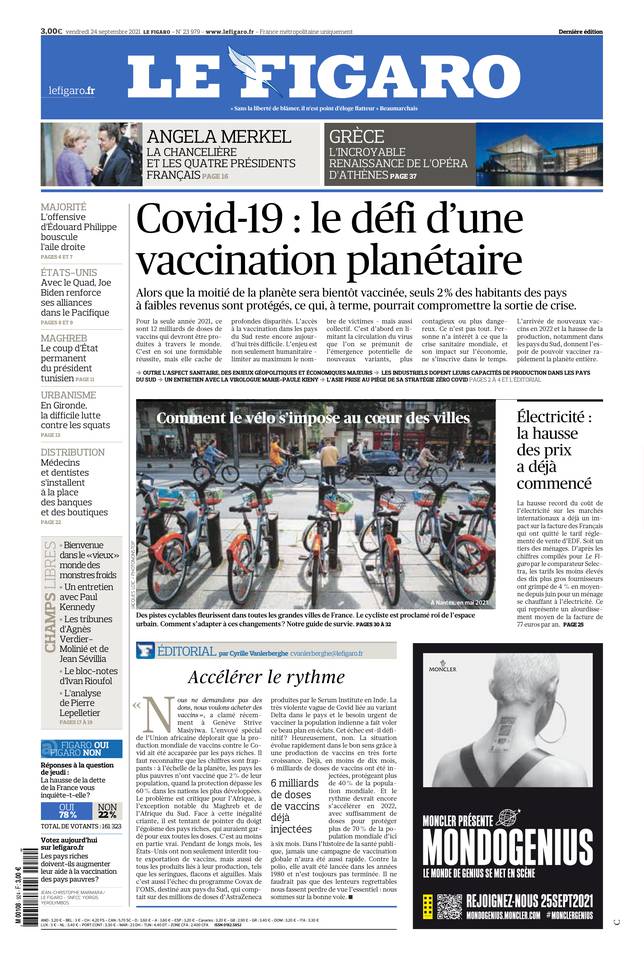 Le Figaro Une du 24 septembre 2021