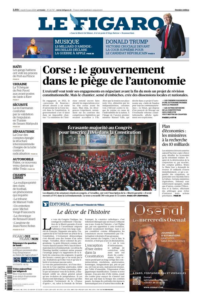 Le Figaro Une du 5 mars 2024