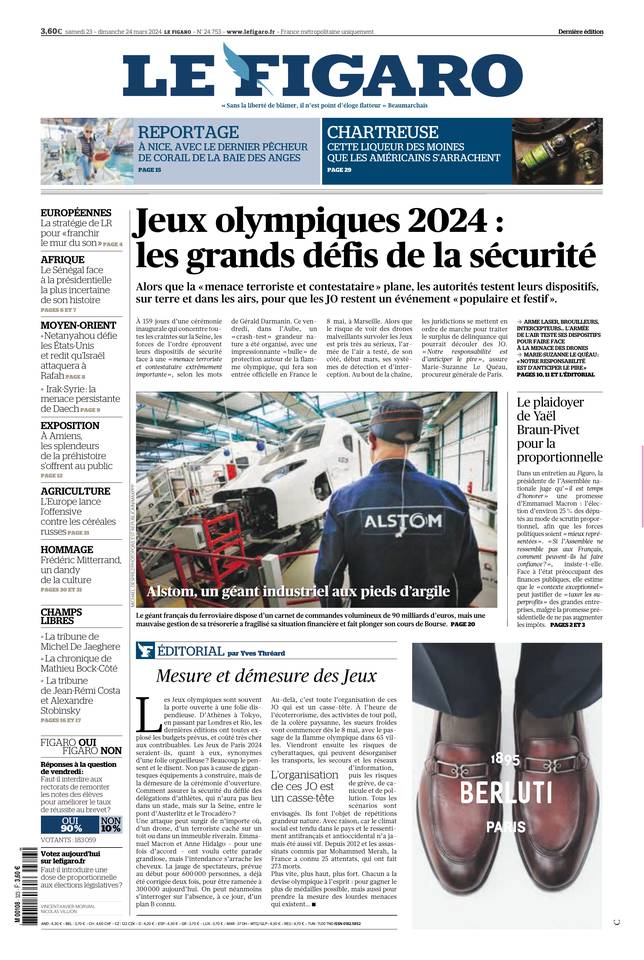 Le Figaro Une du 23 mars 2024