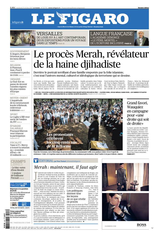Le Figaro Une du 27 octobre 2017