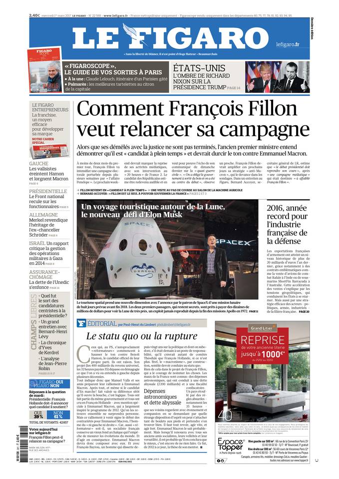 Le Figaro Une du 1 mars 2017