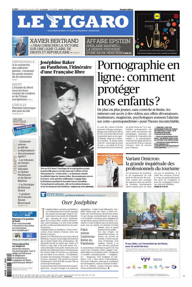 Le Figaro Une du 30 novembre 2021