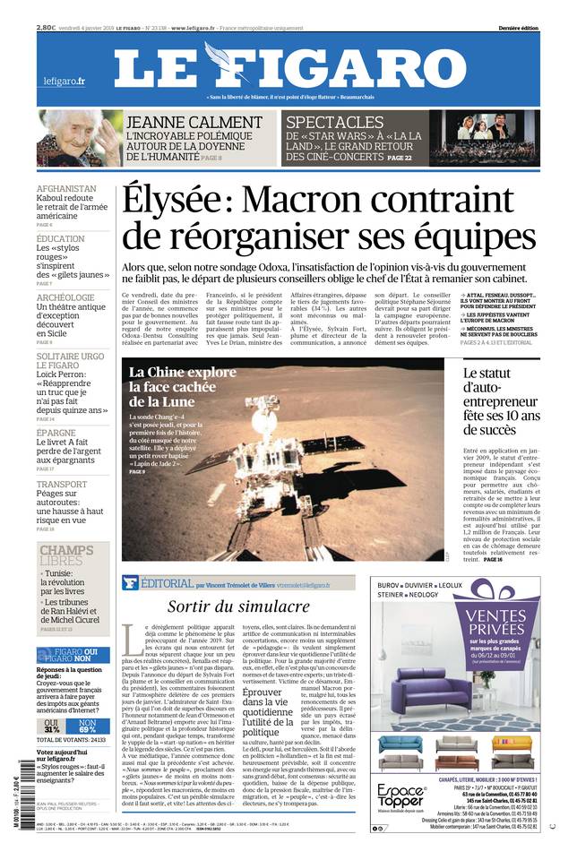 Le Figaro Une du 4 janvier 2019