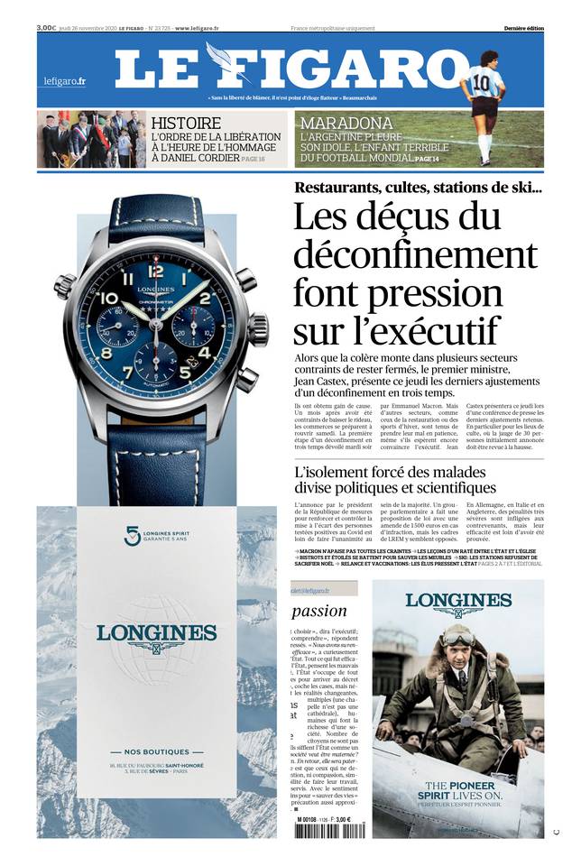 Le Figaro Une du 26 novembre 2020