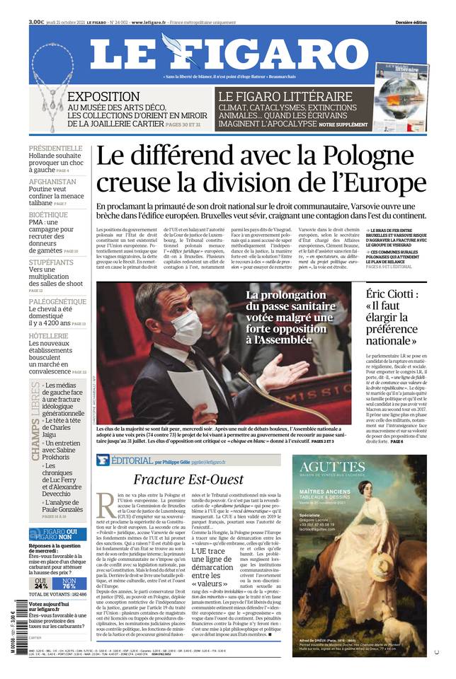 Le Figaro Une du 21 octobre 2021