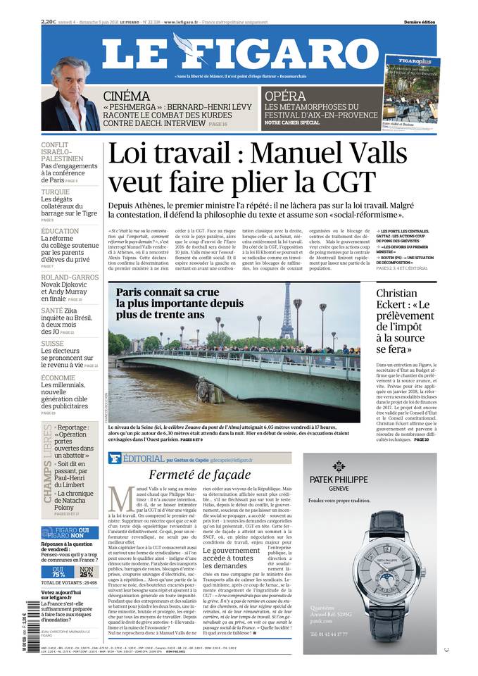 Le Figaro Une du 4 juin 2016