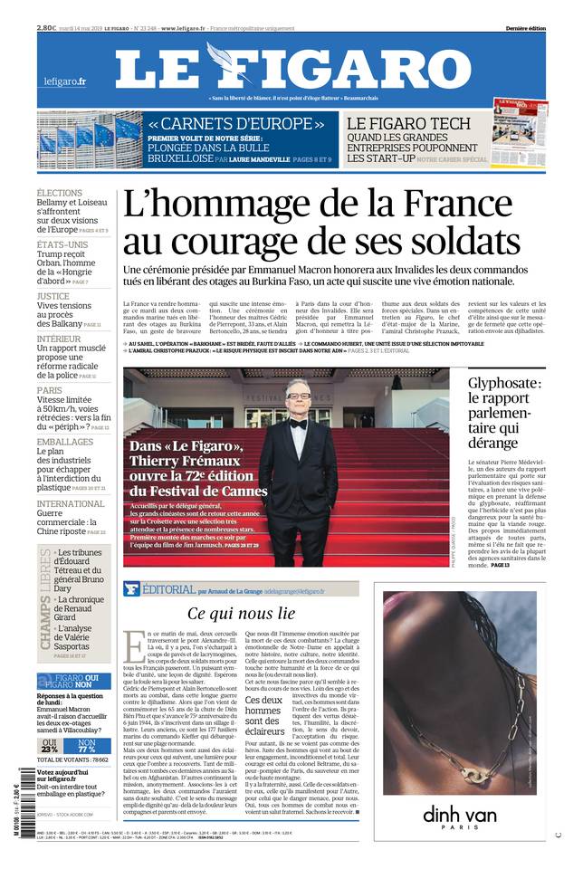 Le Figaro Une du 14 mai 2019