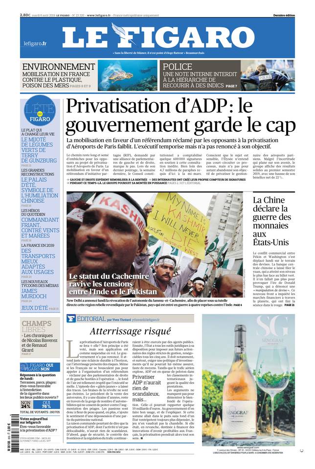 Le Figaro Une du 6 août 2019
