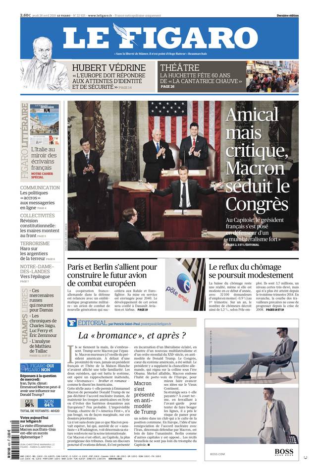 Le Figaro Une du 26 avril 2018