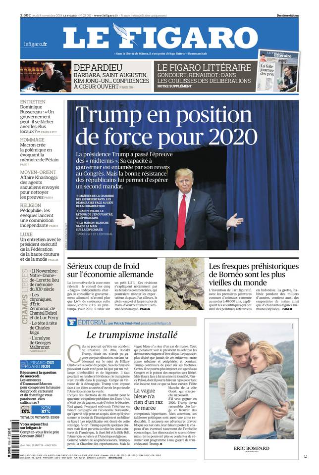 Le Figaro Une du 8 novembre 2018