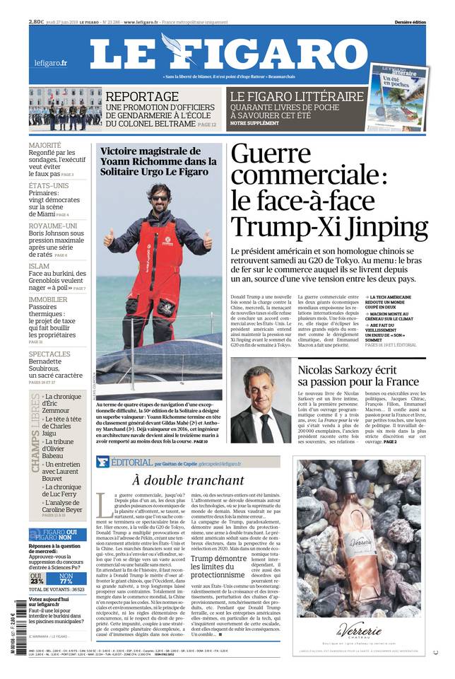Le Figaro Une du 27 juin 2019
