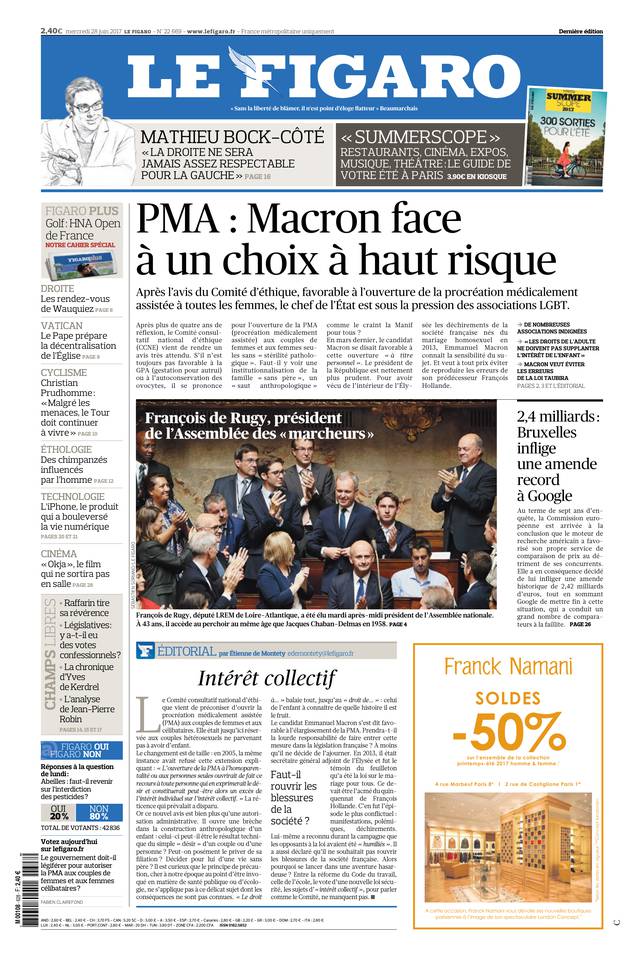 Le Figaro Une du 28 juin 2017