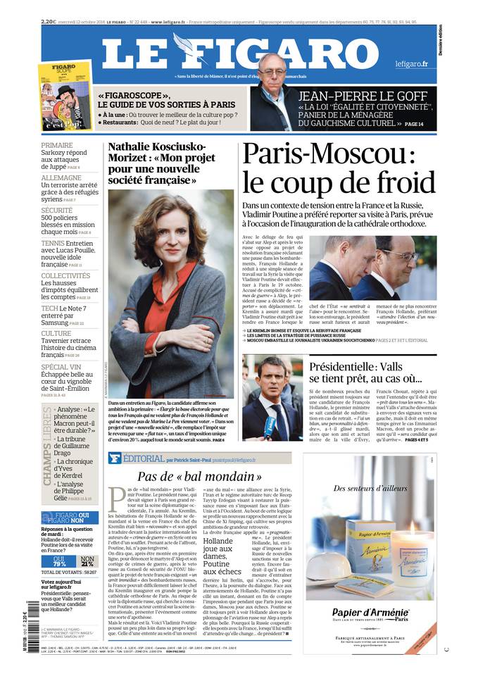 Le Figaro Une du 12 octobre 2016