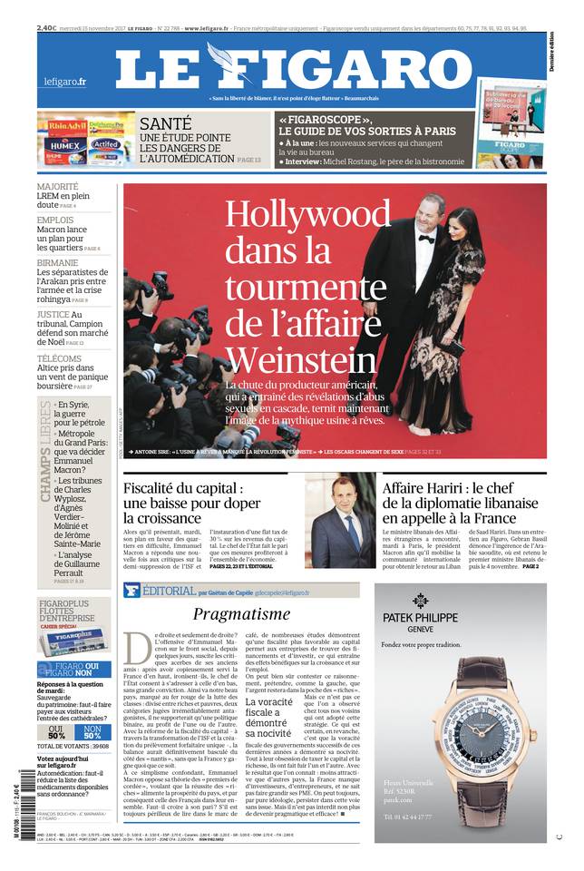 Le Figaro Une du 15 novembre 2017