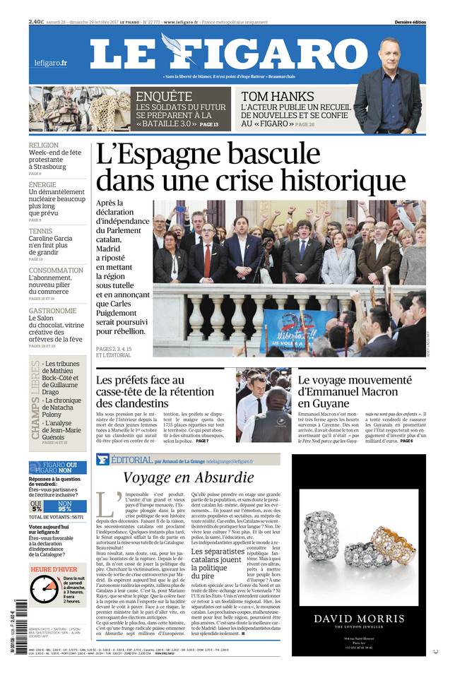 Le Figaro Une du 28 octobre 2017