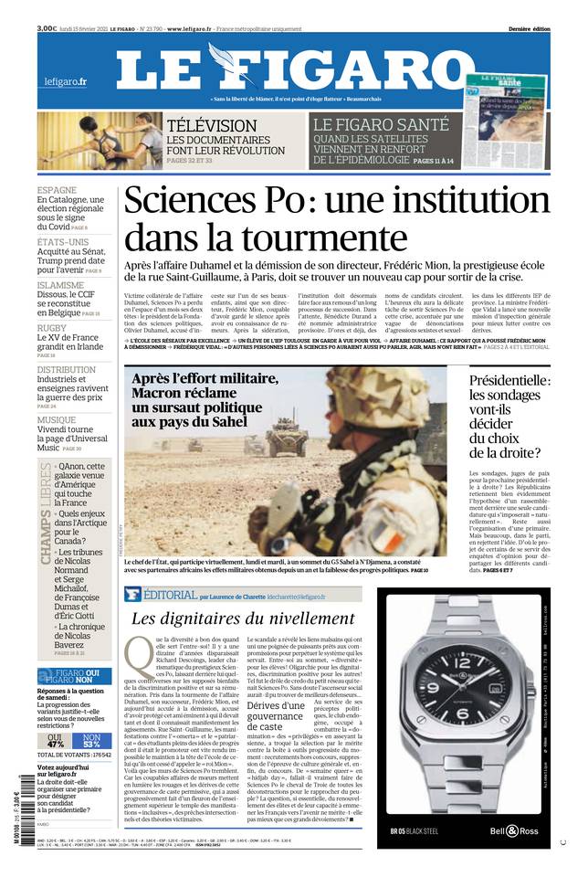 Le Figaro Une du 15 février 2021