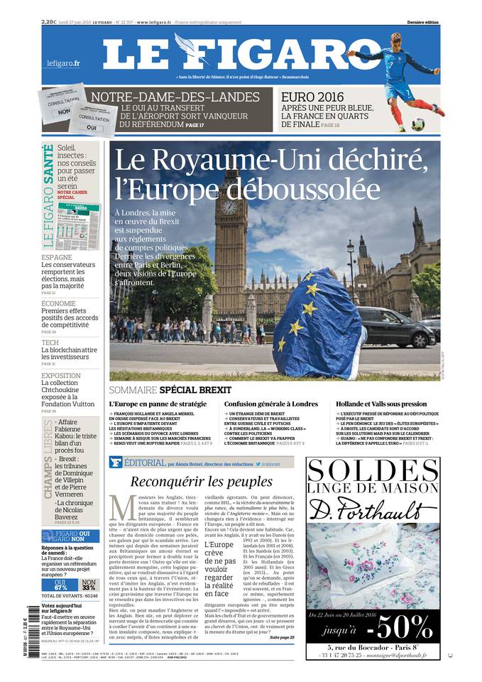 Le Figaro Une du 27 juin 2016