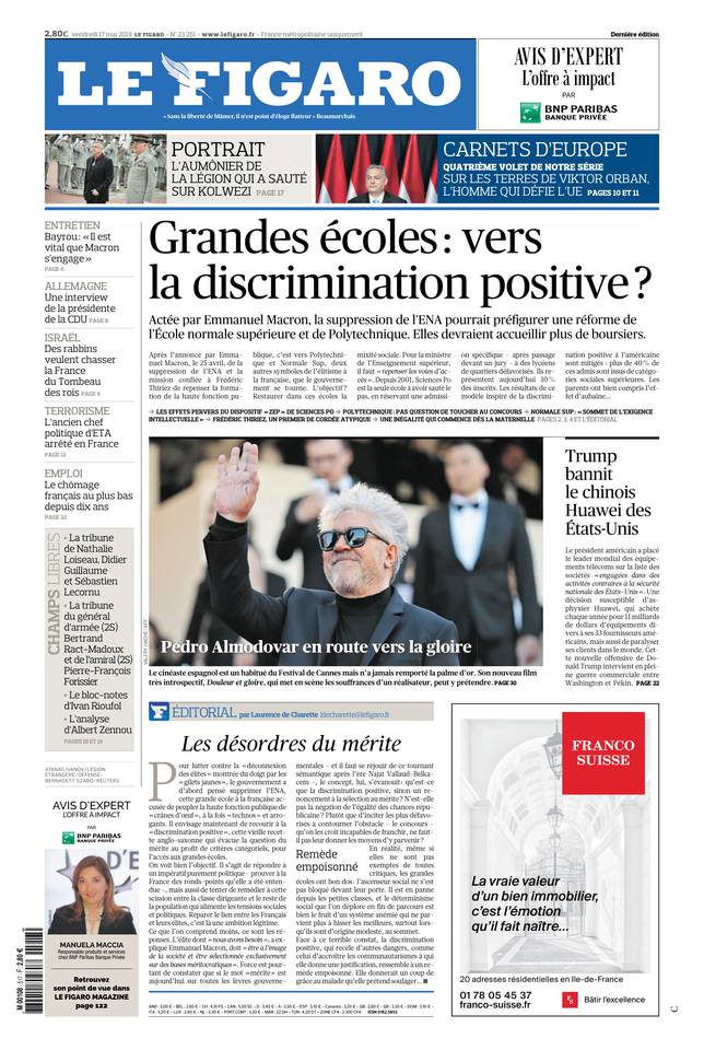 Le Figaro Une du 17 mai 2019