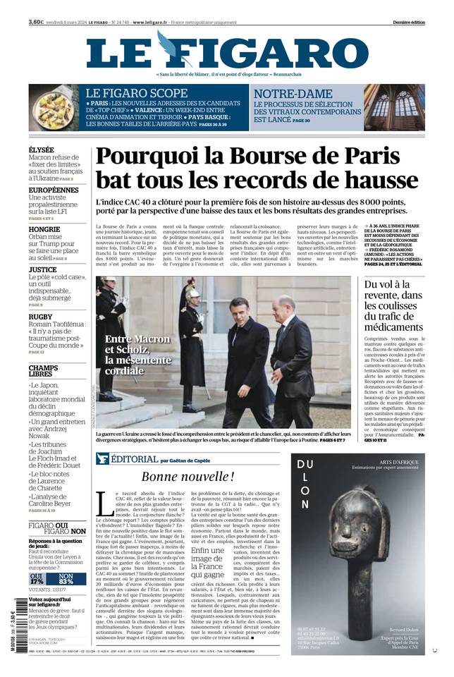 Le Figaro Une du 8 mars 2024