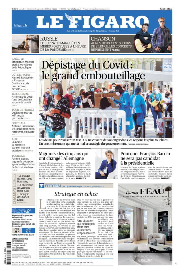 Le Figaro Une du 5 septembre 2020