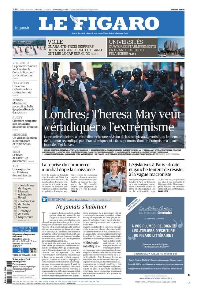 Le Figaro Une du 5 juin 2017