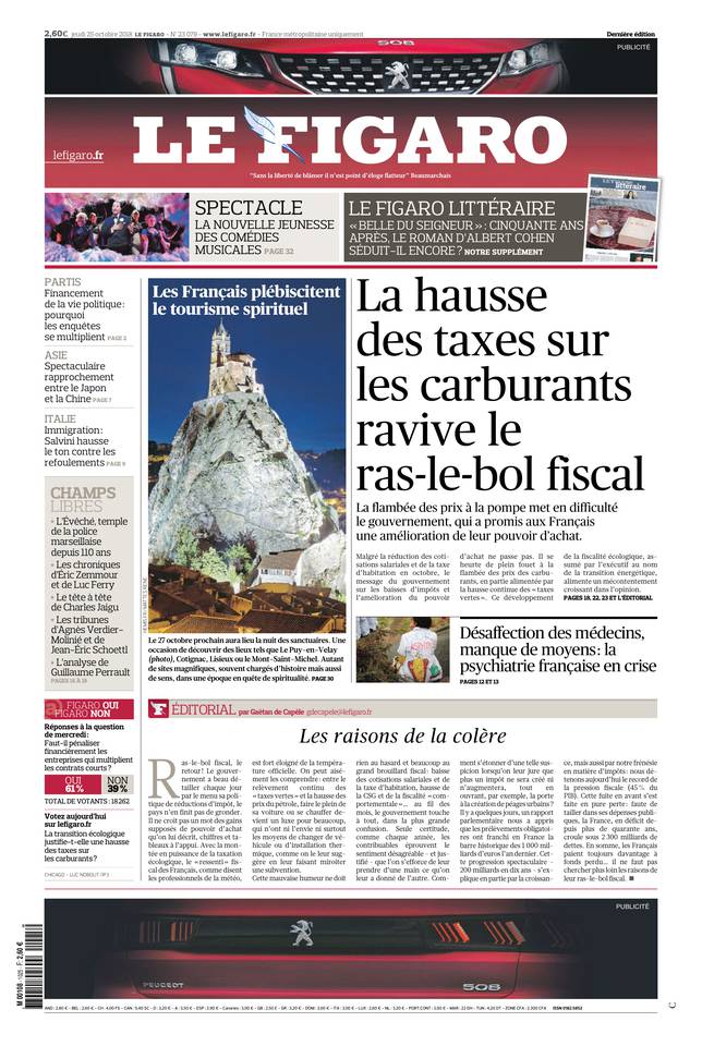 Le Figaro Une du 25 octobre 2018