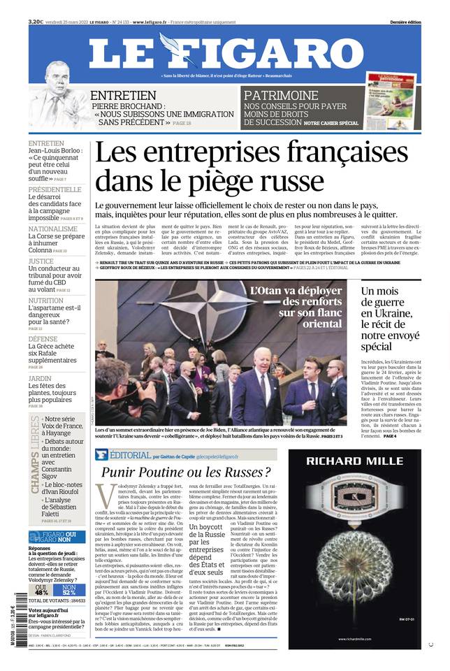 Le Figaro Une du 25 mars 2022