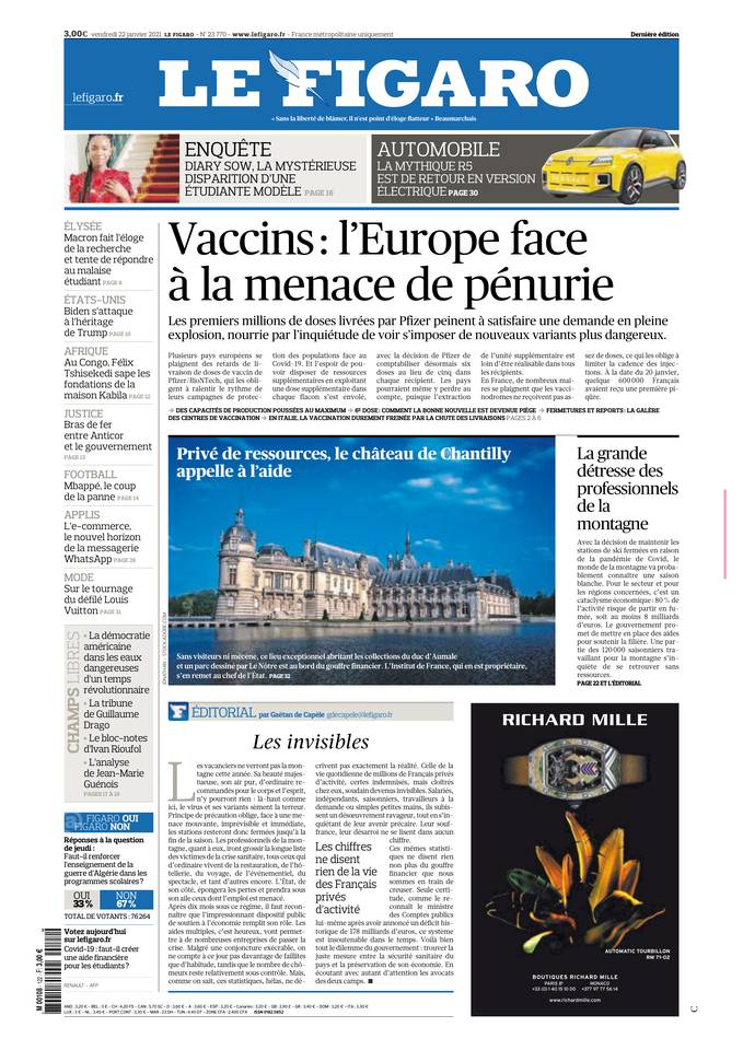 Le Figaro Une du 22 janvier 2021