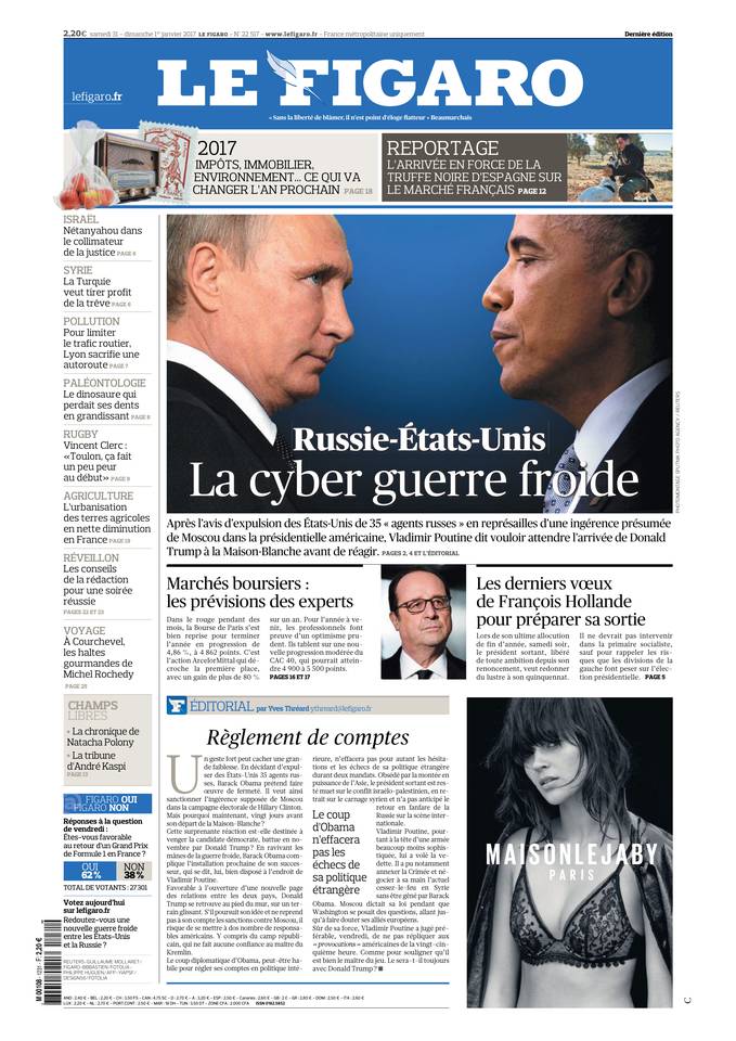 Le Figaro Une du 31 décembre 2016