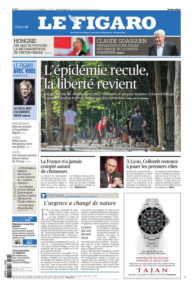 Le Figaro Une du 29 mai 2020