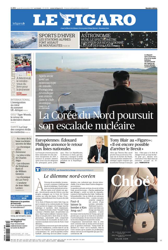 Le Figaro Une du 30 novembre 2017