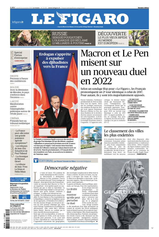 Le Figaro Une du 12 novembre 2019