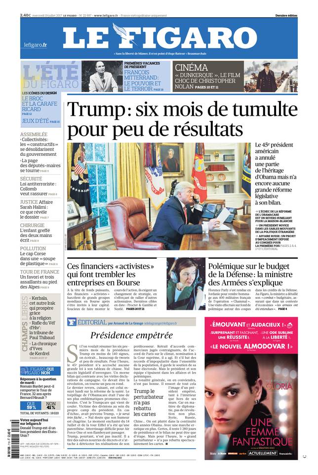 Le Figaro Une du 19 juillet 2017
