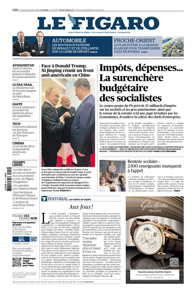 Le Figaro Une du 2 septembre 2025