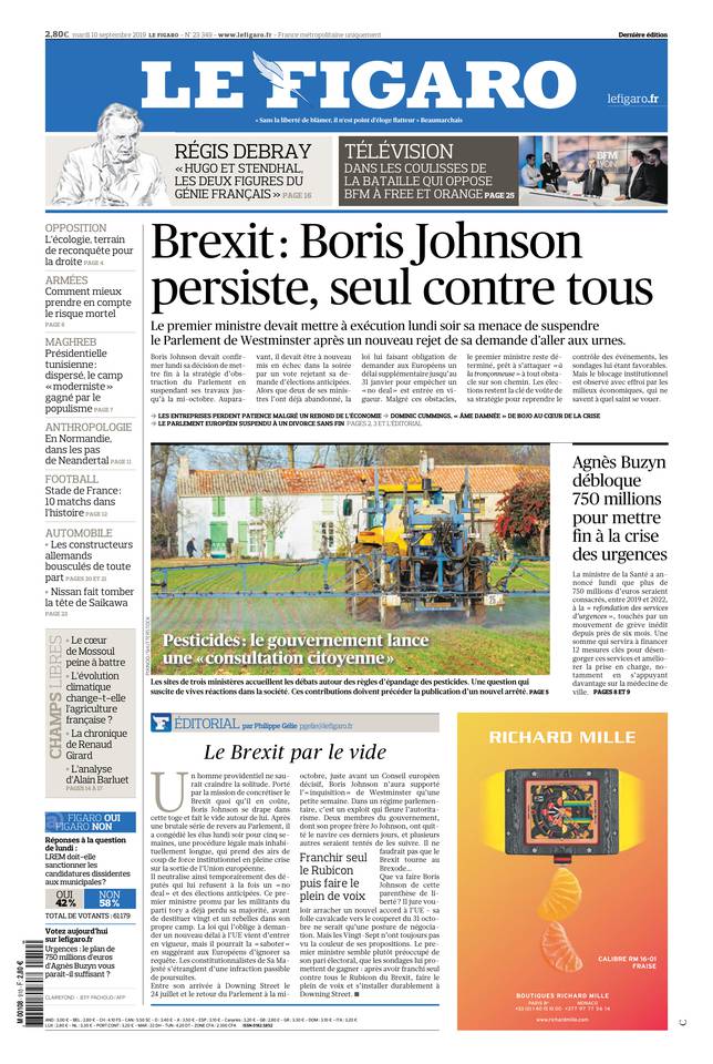 Le Figaro Une du 10 septembre 2019